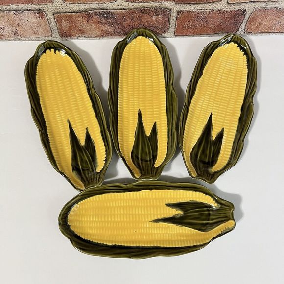 VINTAGE 4 Ceramic Yellow Corn On The Cob Dish Holder Cradle Made in Portugal - Picture 17 of 17